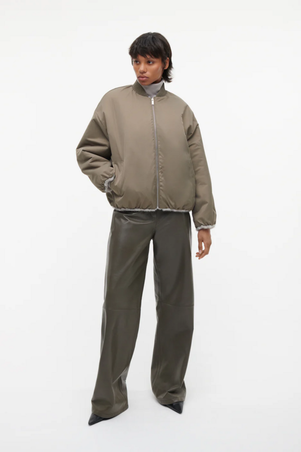 Etta Faux Mink Bomber - Grey/Green