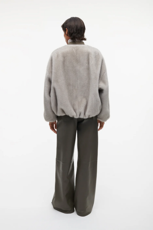 Etta Faux Mink Bomber - Grey/Green