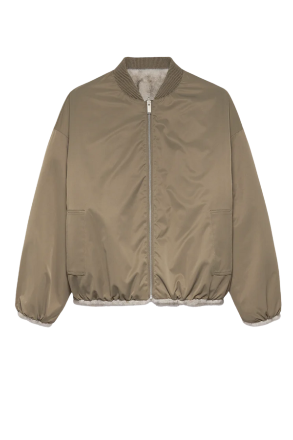 Etta Faux Mink Bomber - Grey/Green