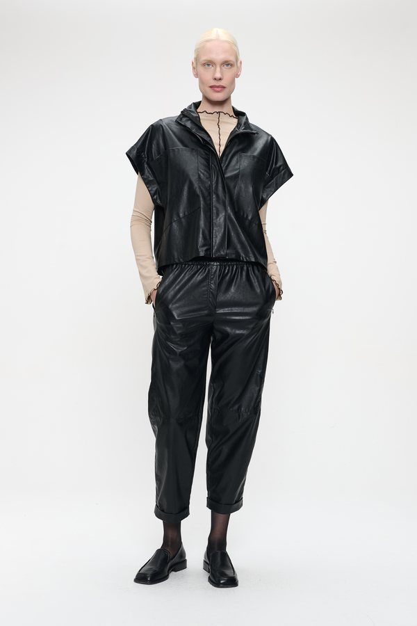 Paola Eco Leather Blouse - Black