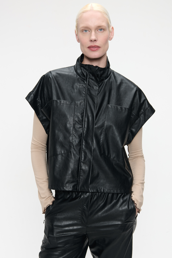 Paola Eco Leather Blouse - Black