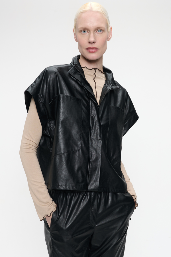 Paola Eco Leather Blouse - Black