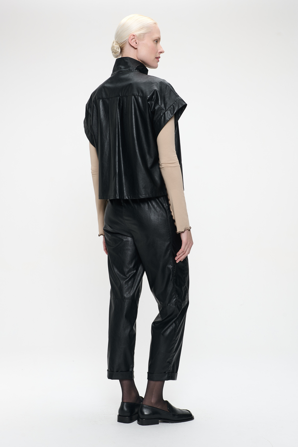 Paola Eco Leather Blouse - Black