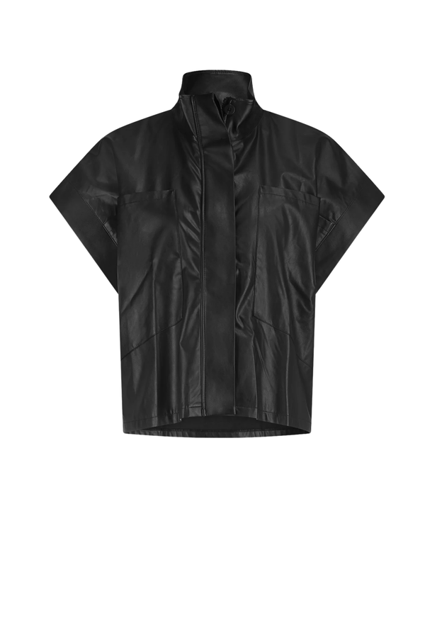 Paola Eco Leather Blouse - Black