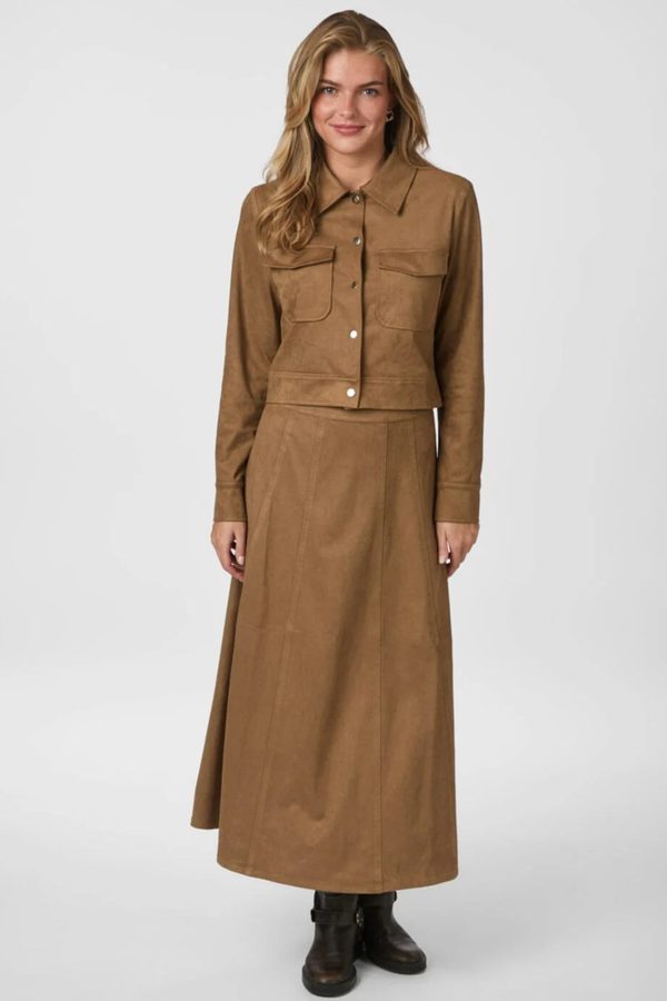 Raya Faux Suede Skirt - Cognac