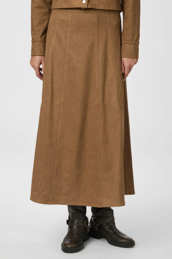 Raya Faux Suede Skirt - Cognac