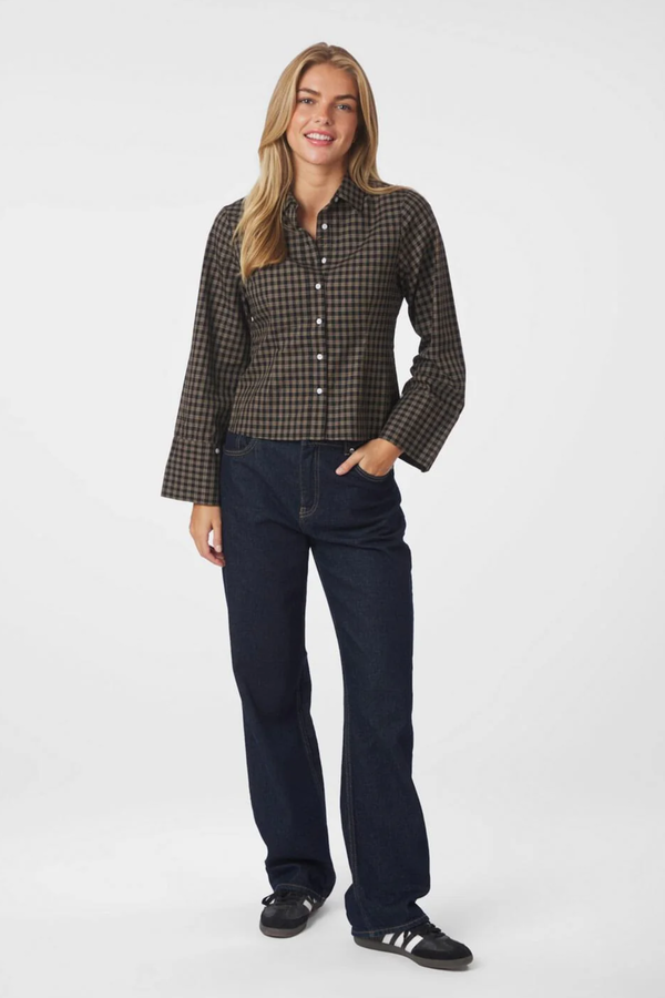 Rosa Mini Check Stripe Blouse - Black
