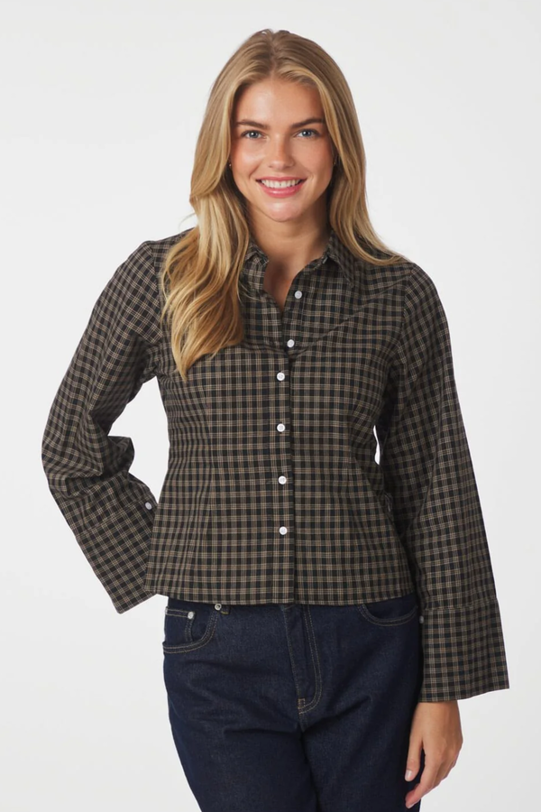 Rosa Mini Check Stripe Blouse - Black