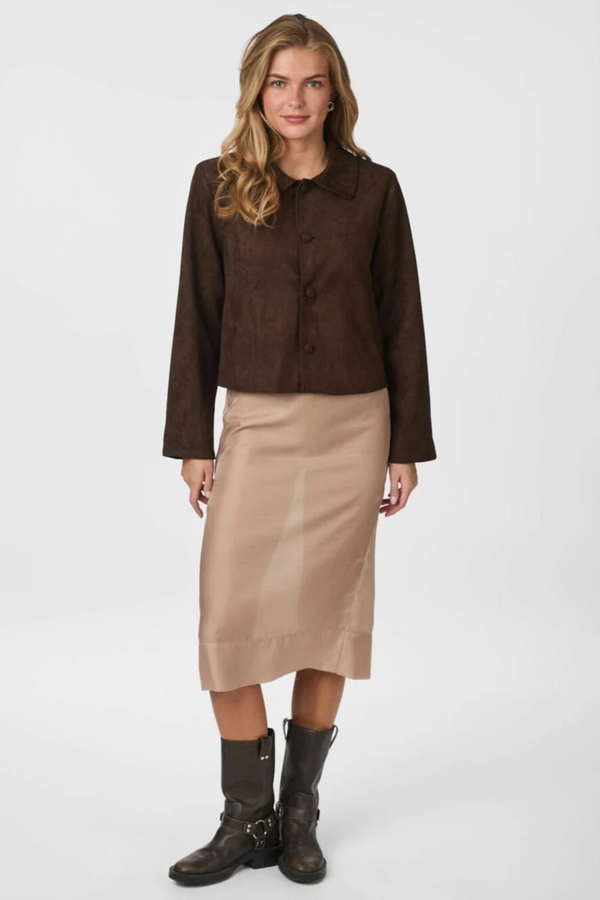Nilo Faux Suede Jacket - Dark Brown
