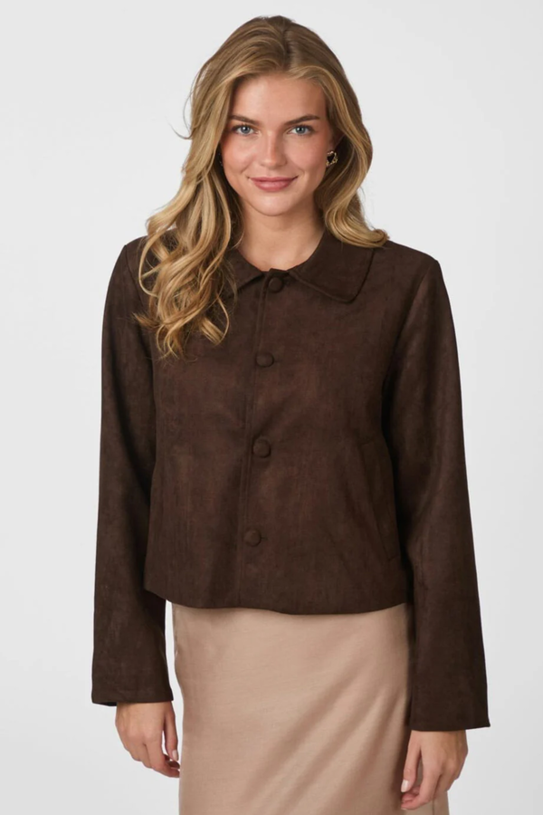 Nilo Faux Suede Jacket - Dark Brown