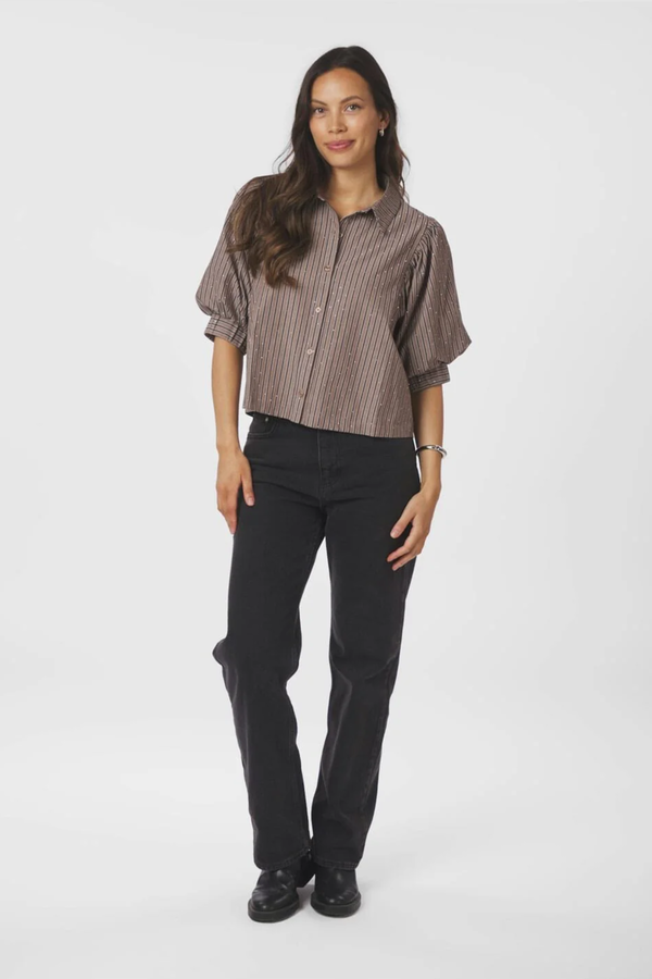 Etta Soft Stripe Stone Shirt - Brown