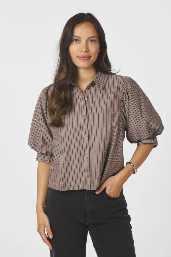 Etta Soft Stripe Stone Shirt - Brown