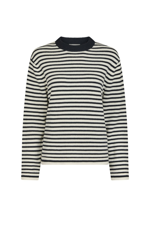 Rivi Stripe Knit Sweater - White/Navy
