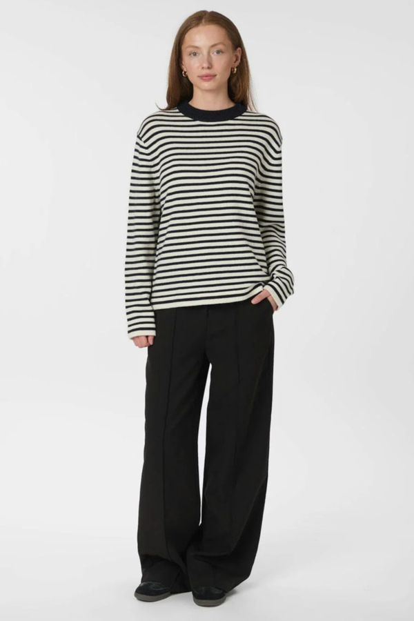 Rivi Stripe Knit Sweater - White/Navy
