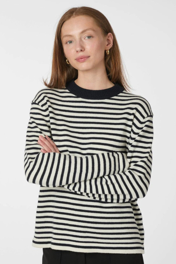 Rivi Stripe Knit Sweater - White/Navy