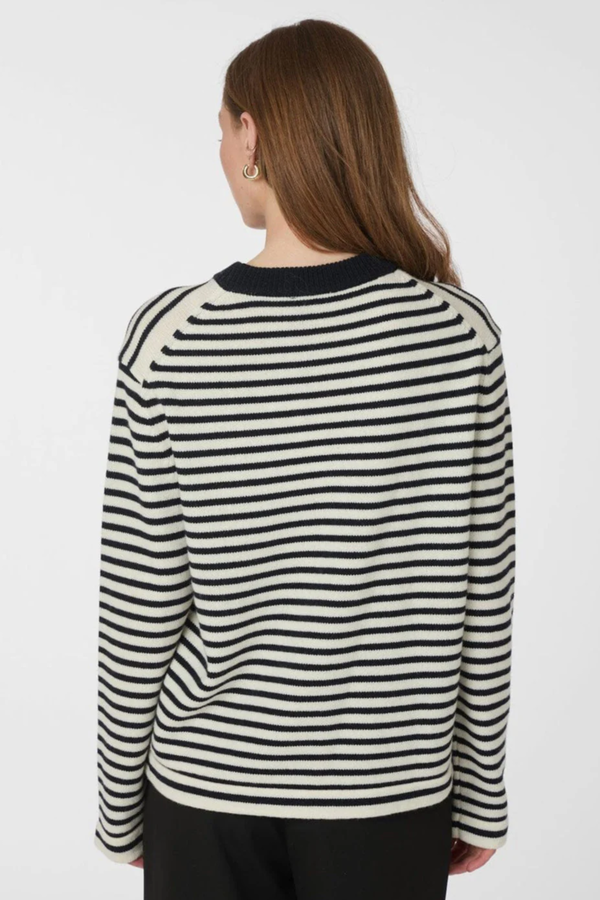 Rivi Stripe Knit Sweater - White/Navy