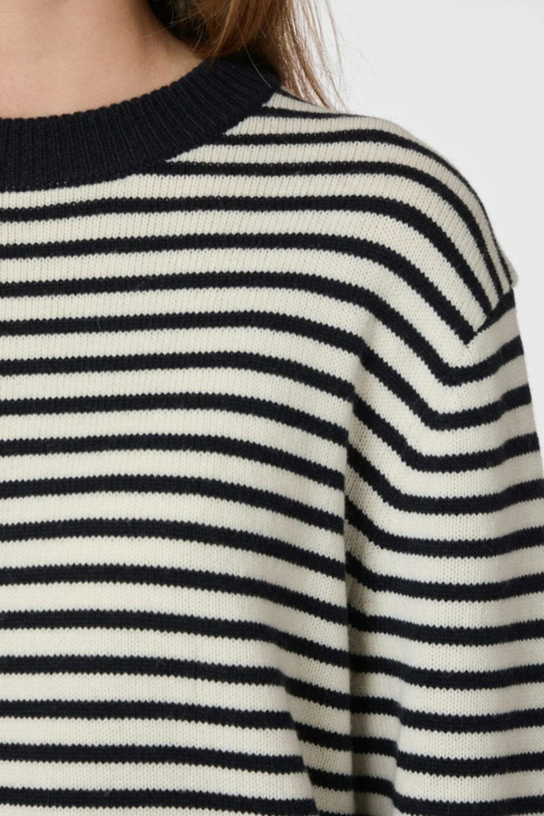 Rivi Stripe Knit Sweater - White/Navy