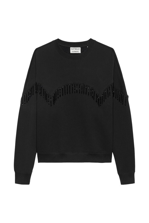 Beaded Fringed Sweater - Black