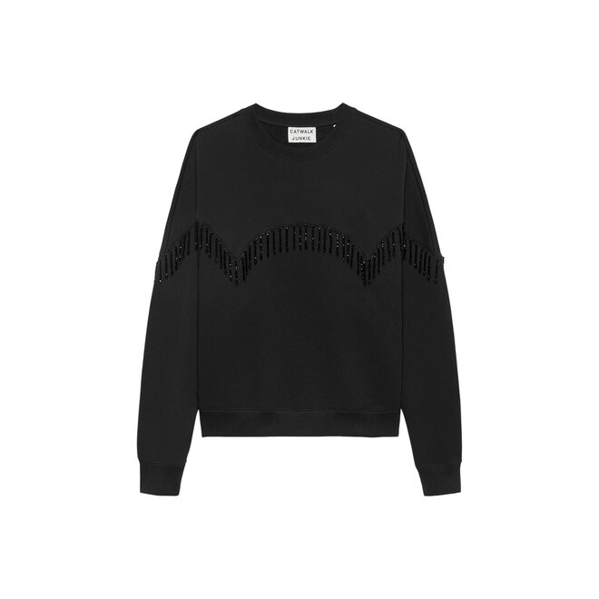 Beaded Fringed Sweater - Black