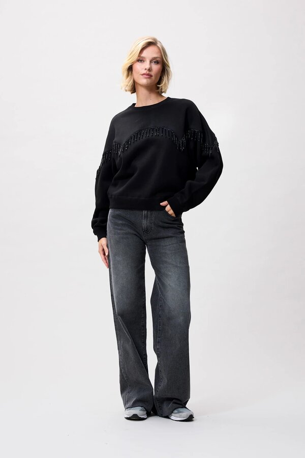 Beaded Fringed Sweater - Black