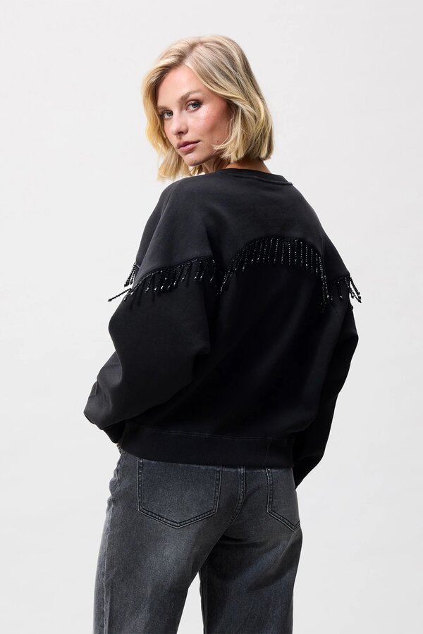 Beaded Fringed Sweater - Black