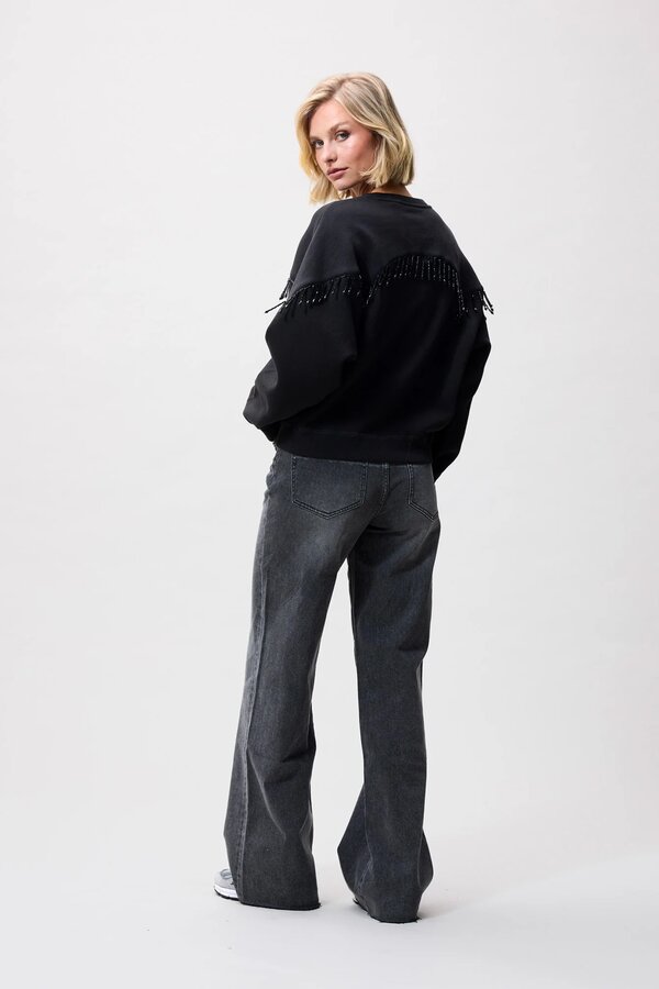 Beaded Fringed Sweater - Black
