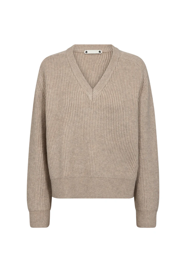 Row Rib V Knit - Bone