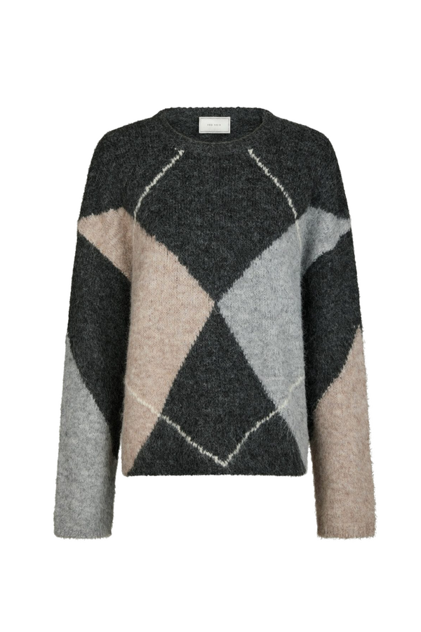 Inga Check Fluff Knit Blouse - Antracit