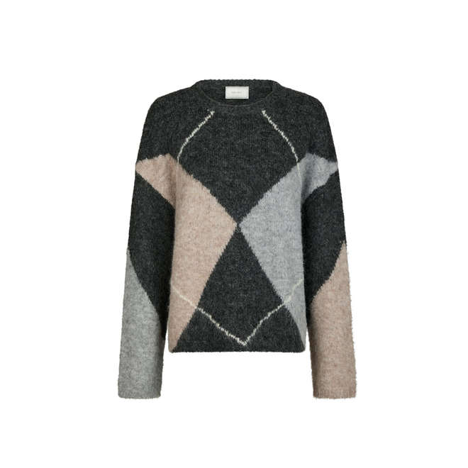 Inga Check Fluff Knit Blouse - Antracit