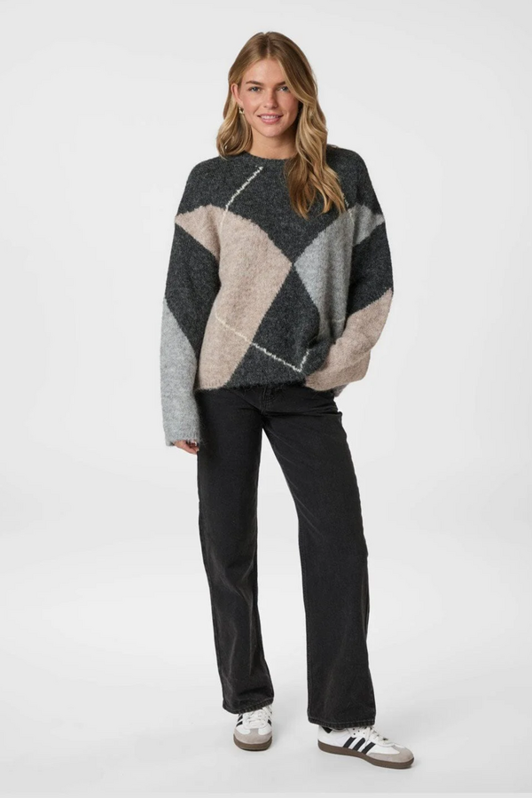 Inga Check Fluff Knit Blouse - Antracit