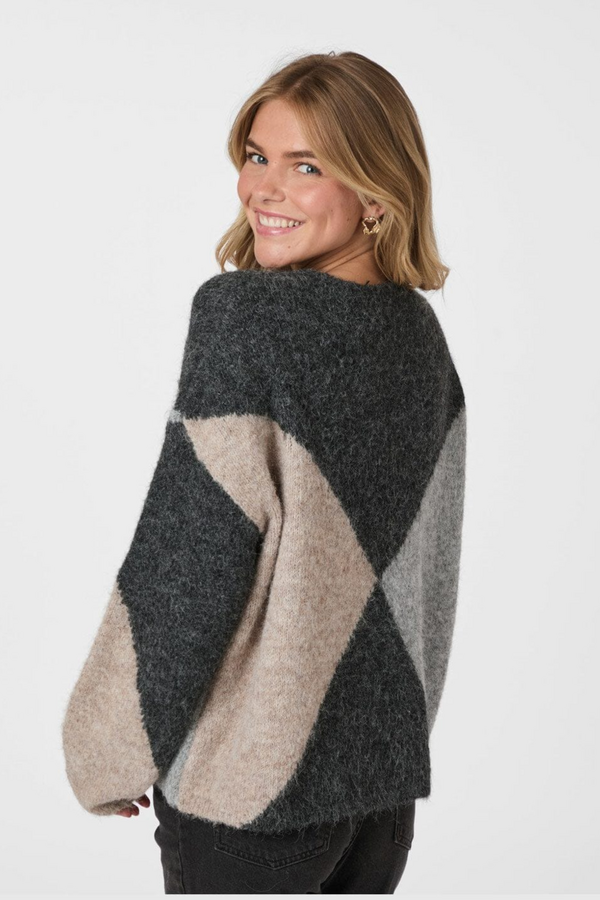 Inga Check Fluff Knit Blouse - Antracit