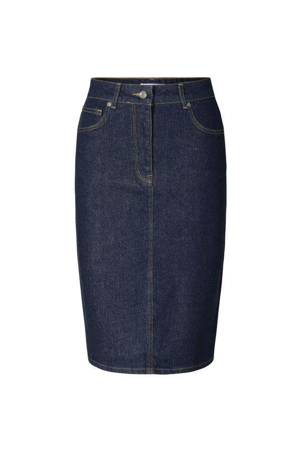 Vida Mida Denim Skirt - Dark Blue Denim