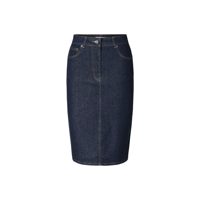 Vida Mida Denim Skirt - Dark Blue Denim