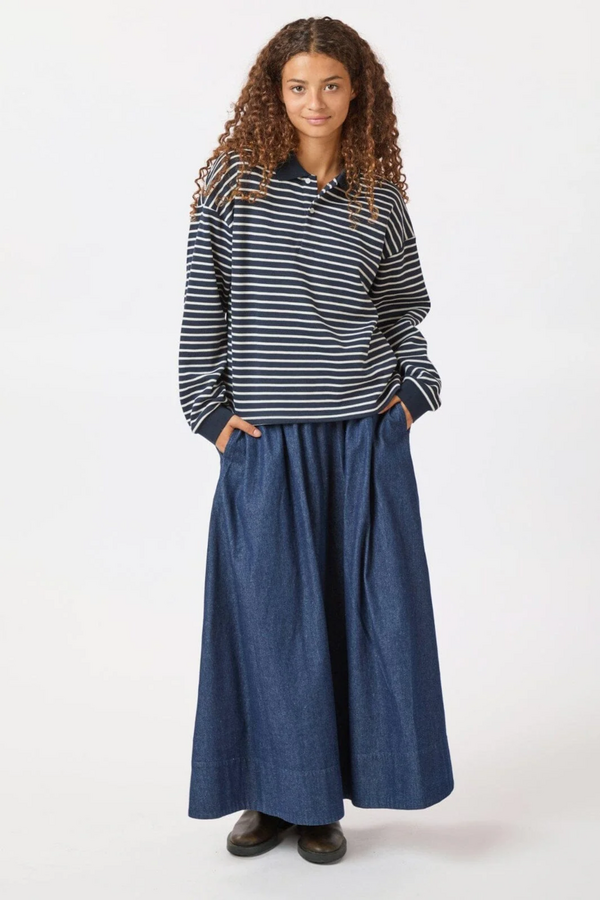 Yara Denim Long Skirt - Dark Blue