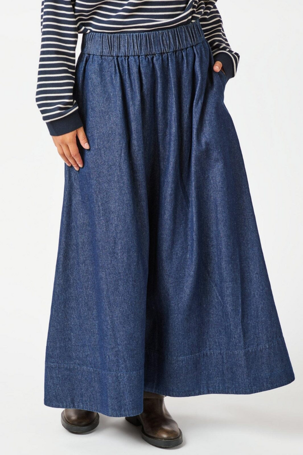 Yara Denim Long Skirt - Dark Blue