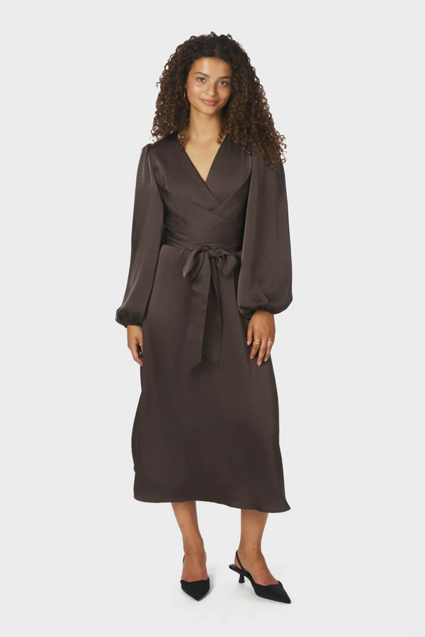 Rimini Heavy Sateen Dress - Dark Brown