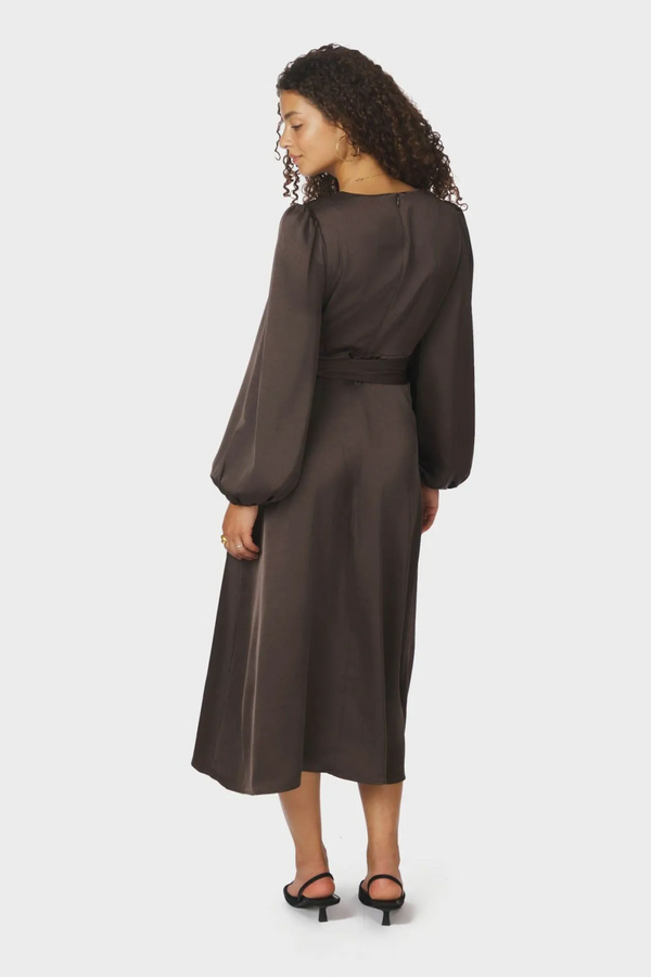 Rimini Heavy Sateen Dress - Dark Brown