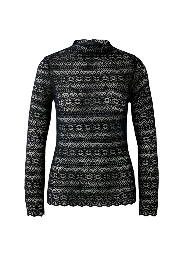 Lace Long Sleeve Top - Black