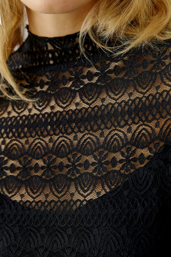 Lace Long Sleeve Top - Black