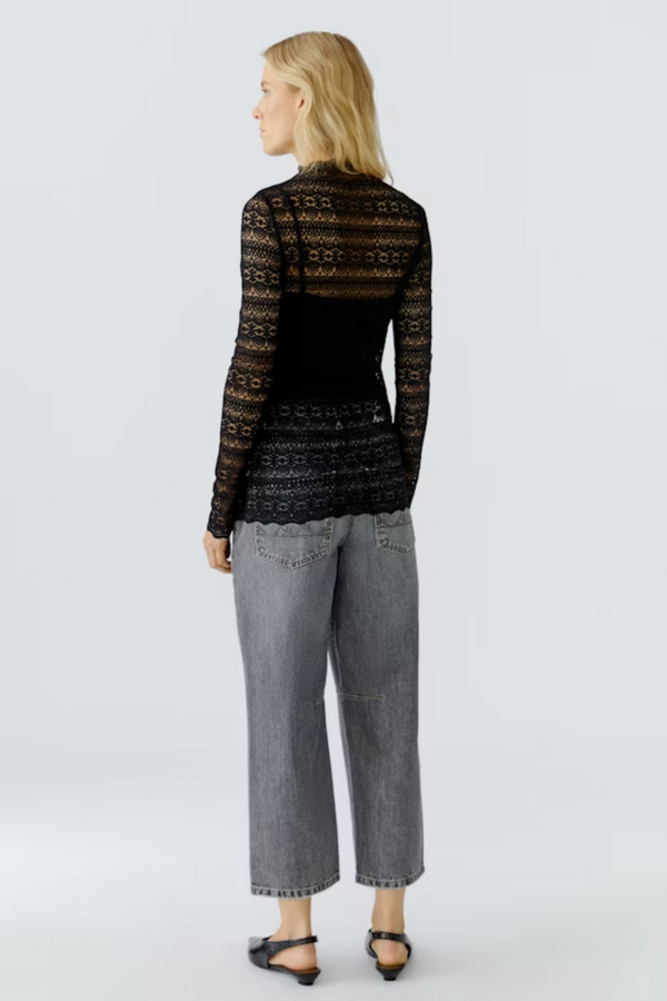 Lace Long Sleeve Top - Black