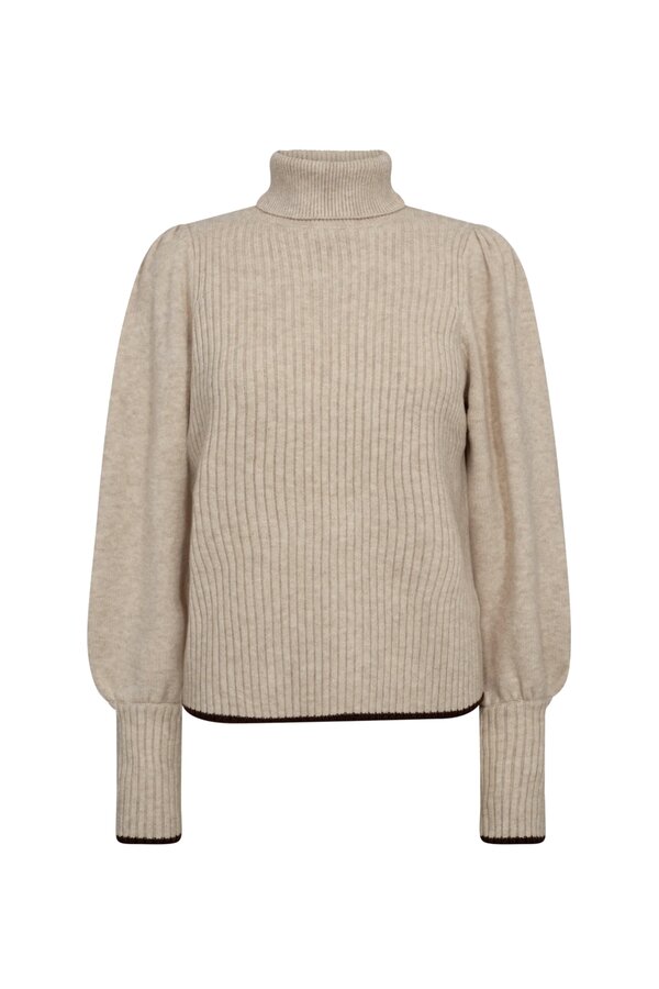 Row Puff Rib Roll Neck - Creme