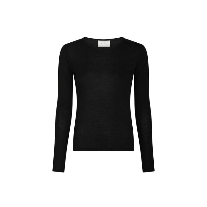 Nella Fine Rib Blouse - Black