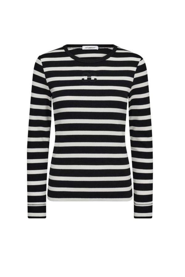 Granny Rib Embroidery Blouse - Off-White/Dark Brown