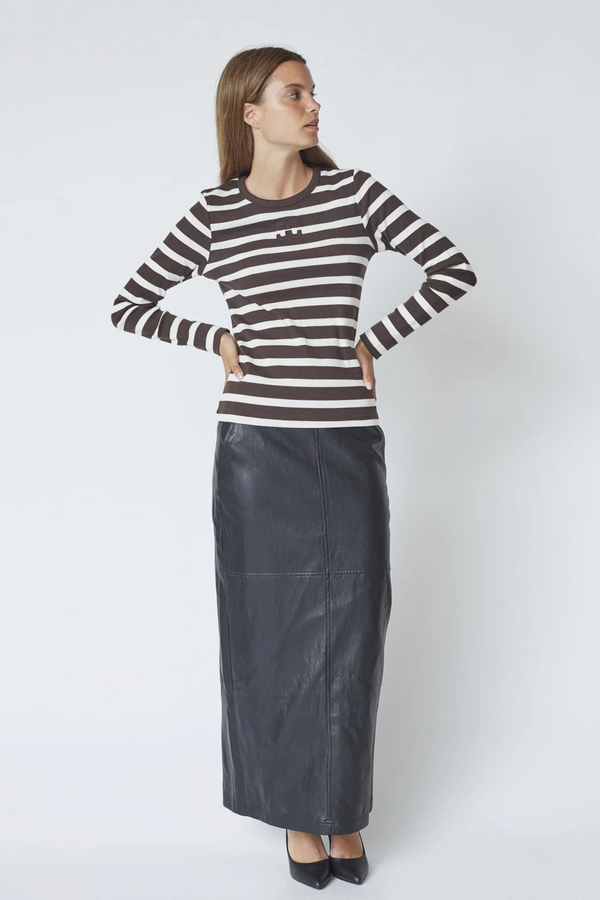 Granny Rib Embroidery Blouse - Off-White/Dark Brown