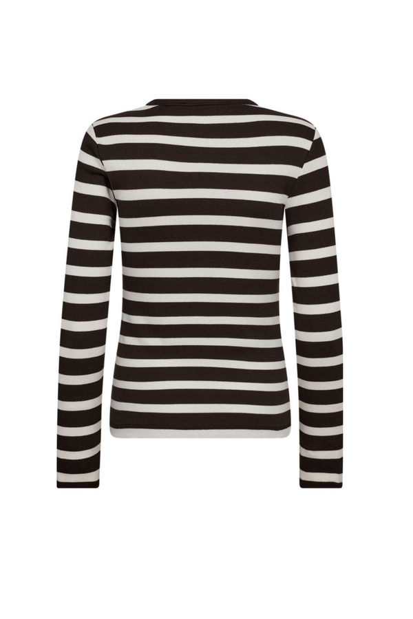 Granny Rib Embroidery Blouse - Off-White/Dark Brown