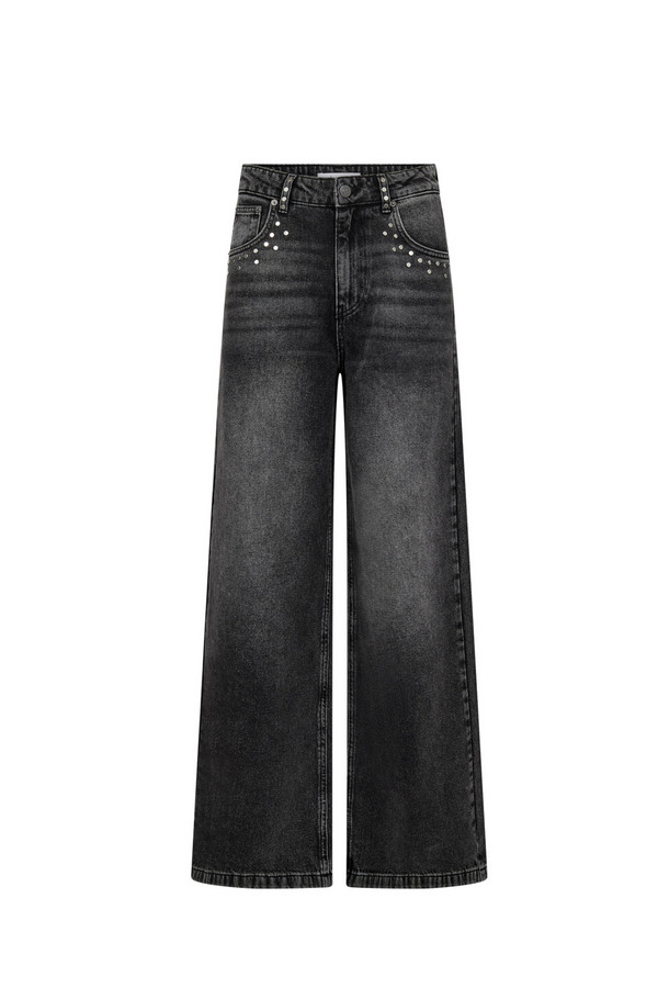 Vicky Stud Wide Jeans - Black
