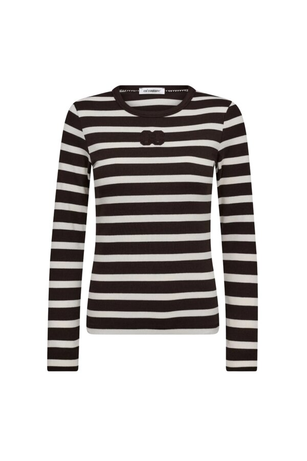 Granny Rib Embroidery Blouse - Off-White/Dark Brown