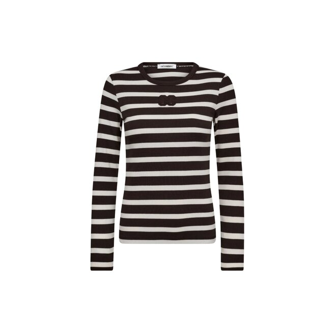 Granny Rib Embroidery Blouse - Off-White/Dark Brown