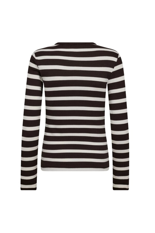 Granny Rib Embroidery Blouse - Off-White/Dark Brown