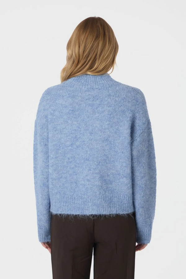 Paulina Fluffy Knit Blouse - Dusty Blue